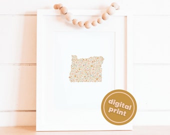 Digital Download- Oregon Floral Art Print, Cute State Print, Boho Print, Bohemian Wall Hanging, Minimalist, Oregon Home Decor, Gallery Wall