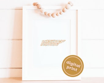Digital Download- Tennessee Floral State Art Print, Boho Prints, State Print, Minimalist, Tennessee Home Decor, Gallery Wall, Wall Hanging
