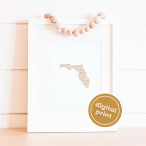 Digital Download- Florida Floral State Art Print, Cute State Print, Minimalist Wall Decor, Florida Home Decor, Gallery Wall, Wall Hanging