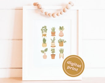 Plantas en macetas Descarga digital Impresión de arte, Plantas boho, Impresión de arte lindo, Decoración boho, Pared de galería, Decoración de pared minimalista, Decoración del hogar boho
