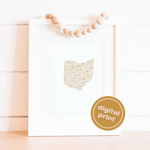 Digital Download-Ohio Floral Art Print, Cute State Print, Boho Art Print, Bohemian Wall Hanging, Minimalist Wall Decor, Ohio Home Decor