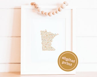 Digital nedladdning - Minnesota blommigt konsttryck, sött statstryck, minimalistisk väggdekor, bohotryck, minimalistiskt tryck, tavelvägg