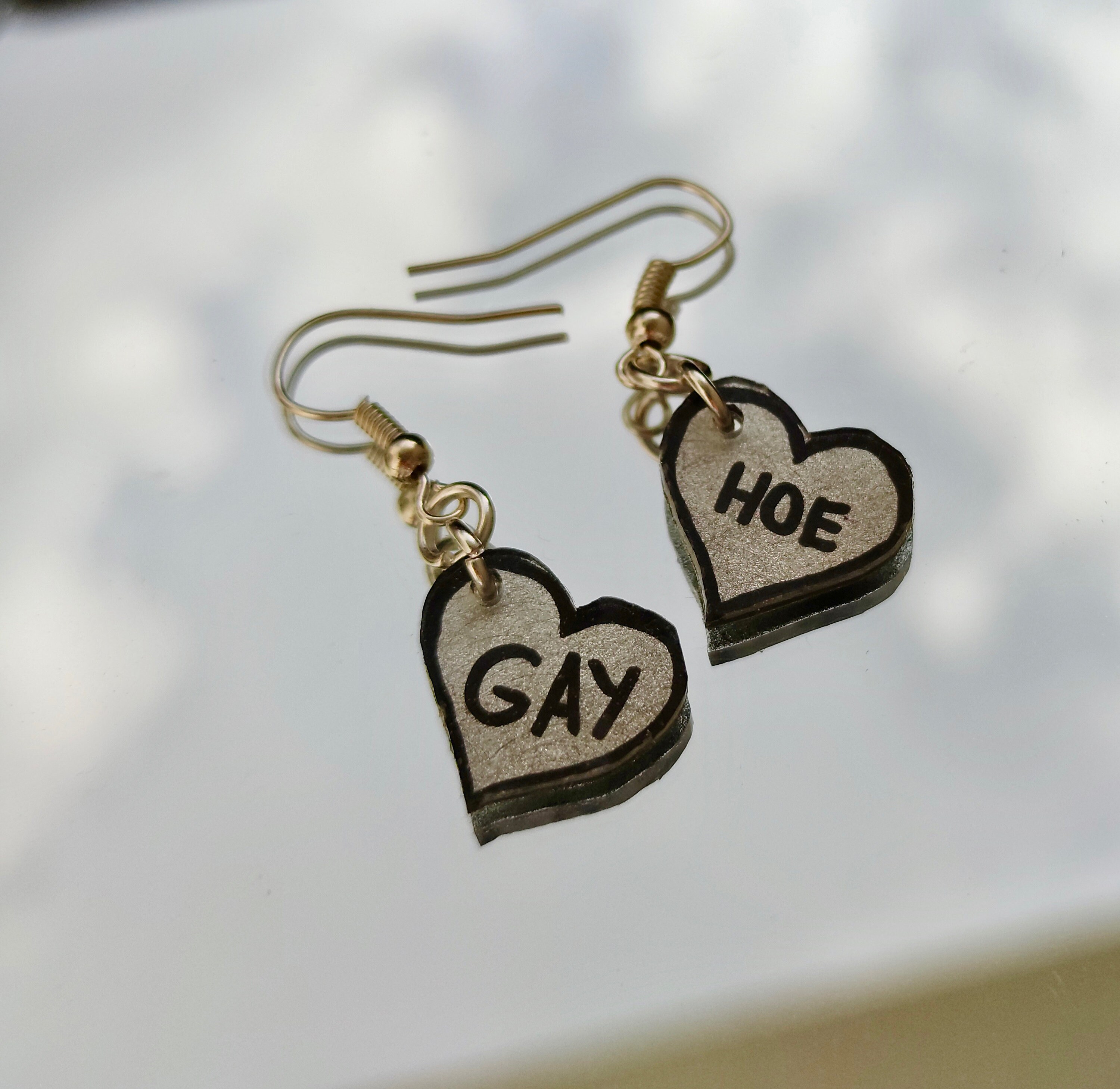 Gay Hoe earrings sparkly silver shiny queer design lesbian Etsy