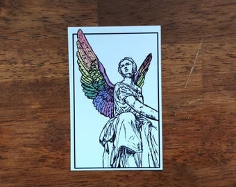 Queer rainbow flag angel sticker - LGBT pride lesbian bi trans pan aro ace
