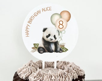 Jungle Safari Animal Themed Cake Topper, Personalised Panda Birthday Cake Decoration