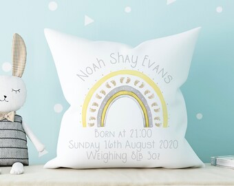 New Baby Personalised Keepsake Gift | Newborn Baby Cushion | Birth Stats Cushion