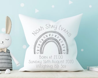 New Baby Personalised Keepsake Gift | Newborn Baby Cushion | Birth Stats Cushion