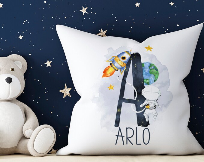 Spaceman Cushion, Personalised Astronaut Pillow, Kids Bedroom Decor,