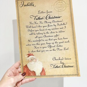 Personalised Letter From Father Christmas, Santa Letter, Vintage Letter From Santa Claus, Stocking Filler, Christmas Tradition