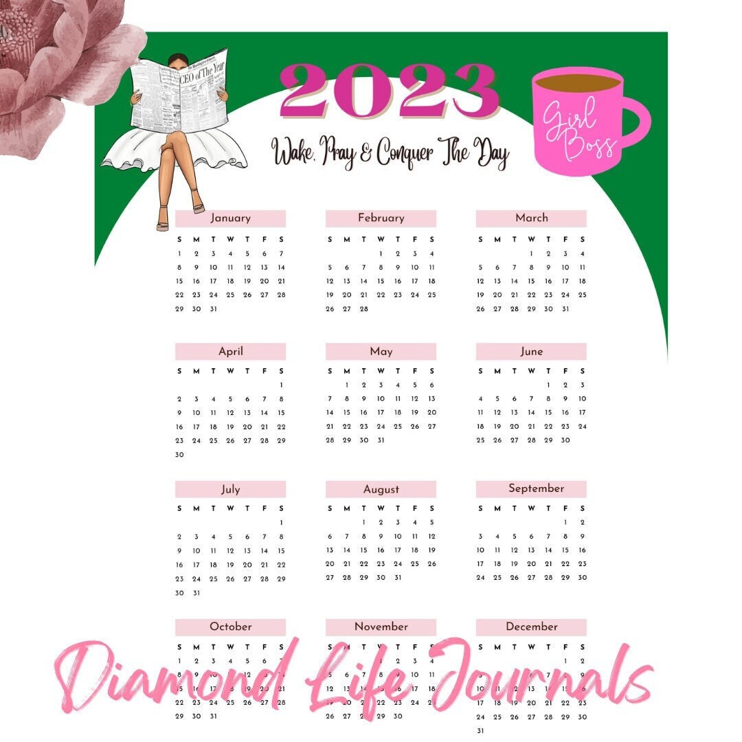 2023 Printable Calendar Girl Boss Calendar Pink and Green - Etsy