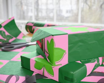 AKA Inspired Wrapping Paper, Green & Pink Gift Wrap, Mothers Day Gift Wrap