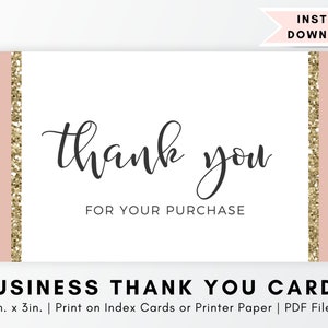 Poshmark Pink & Gold Glitzer Dankeskarten, druckbare Einlegekarte, Dankeskarte, Reseller-Dankeskarte, Geschäfts-Dankeskarte