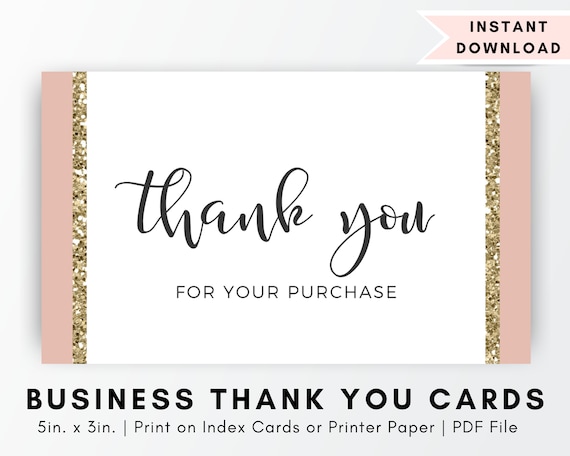 Poshmark Pink Gold Glitter Thank You Cards Printable Insert Etsy