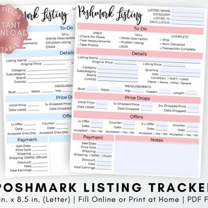 FILLABLE Poshmark Listing Tracker, Printable Online Inventory Tracker, Poshmark Inventory Management, Online Shop Planner, Inventory Planner