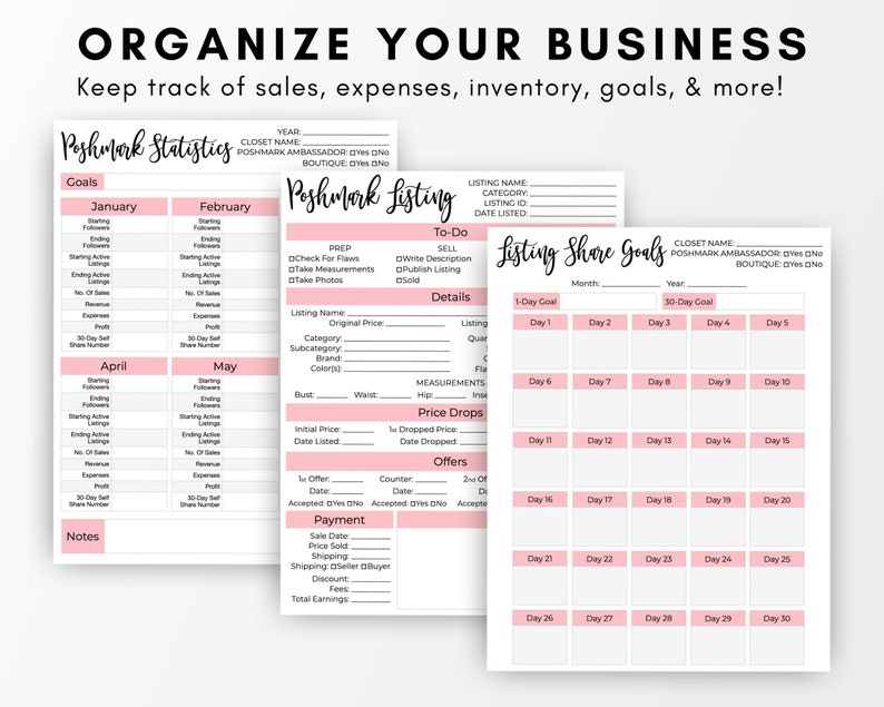 FILLABLE Poshmark Business Management Planner Bundle Poshmark - Etsy