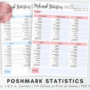 FILLABLE Poshmark Monthly Statistics Tracker, Poshmark Quarterly Stats Printable, Poshmark Listing Tracker, Poshmark Inventory Management