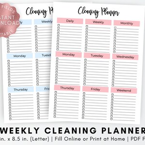 FILLABLE Cleaning Checklist, Ultimate Cleaning Planner, Housekeeping Schedule, Simple Cleaning Checklist, Chore Chart Planner, Weekly Clean