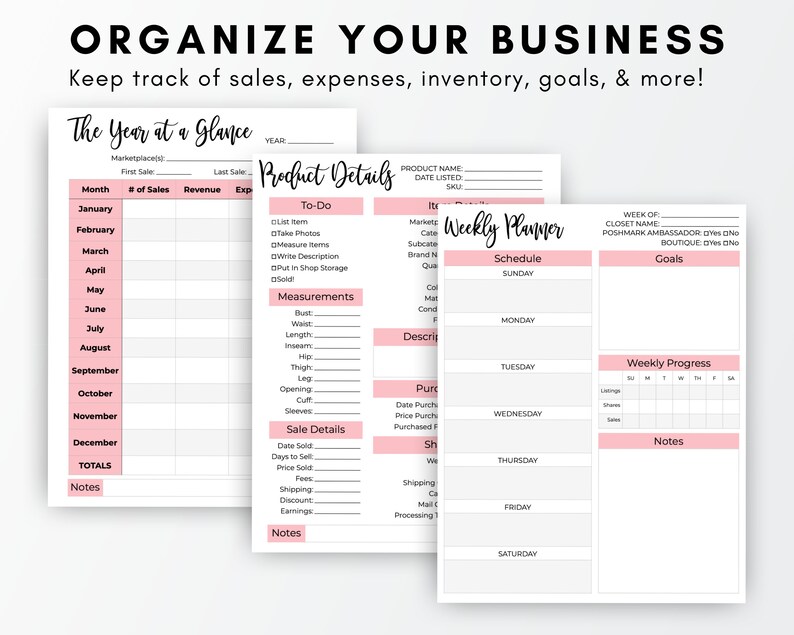 FILLABLE Poshmark Business Management Planner Bundle Poshmark - Etsy
