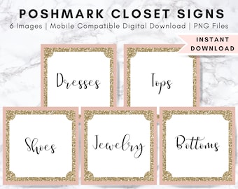 Poshmark Pink Glitter Closet Sign Items, Customized Boutique Signs, Organizational Poshmark Seller Groupings, Poshmark Custom Closet Signs