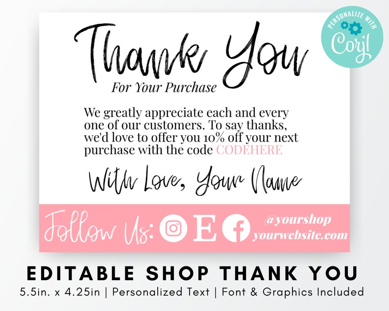 EDITABLE Pink Color Block Thank You Cards TEMPLATE Printable - Etsy