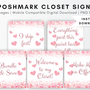 Poshmark Pink Valentine Heart Closet Signs, Customized Boutique Signs, Organizational Poshmark Seller Groupings, Poshmark Custom Closet Sign