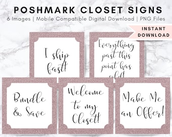 Poshmark Pink Glitter Closet Signs, Customized Boutique Signs, Organizational Poshmark Seller Groupings, Poshmark Custom Closet Signs
