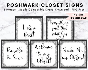 Poshmark Silver & Black Glitter Closet Signs, Customized Boutique Signs, Organizational Poshmark Groupings, Poshmark Custom Closet Signs
