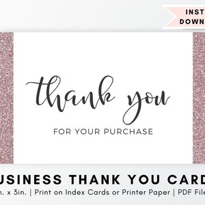 Tarjetas de agradecimiento Poshmark Pink Glitter, tarjeta de inserción imprimible, postal de agradecimiento, tarjeta de agradecimiento de revendedor, tarjeta de agradecimiento comercial