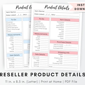 Online Reseller Listing Template, Online Shop Planner, Clothing Details Sheet, Item Details, Online Shop Printable, Item Description Draft