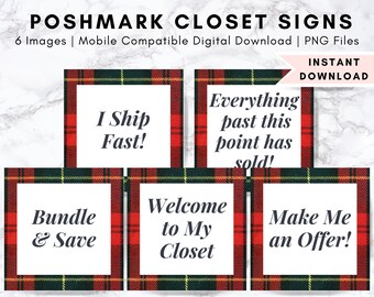 Poshmark Christmas Plaid Closet Signs, Customized Holiday Boutique Signs, Organizational Poshmark Groupings, Poshmark Custom Closet Signs