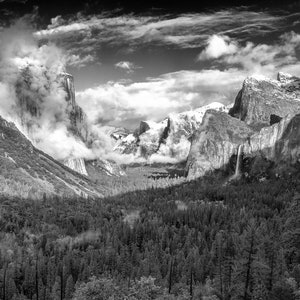 Classic Black and White Image from Tunnel View looking into Yosemite Valley - Wall Art and Canvas - free shipping