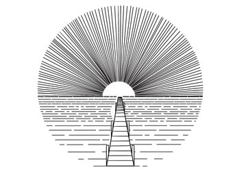 Sunrise Sunset Dock (B&W Line Art)