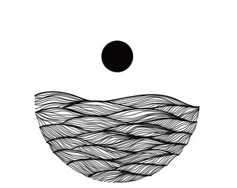 Sun, Sky, Waves (B&W Line Art)