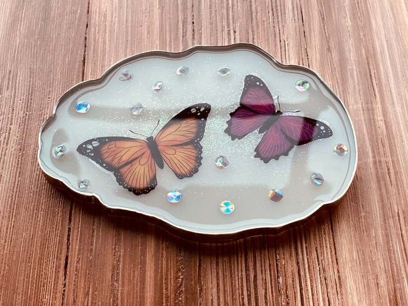 1 Piece Resin Coaster Butterflies and Diamonds Glow in the Etsy