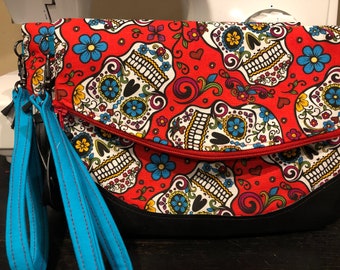 Sugar Skull Theme Heidi Wristlet (Black)