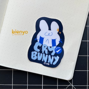Cry Bunny Club Member Sticker, Matte Vinyl Sticker, Schattig Wit Konijntje, Waterfles Laptop Waterdichte Jumbo Sticker, Gestanst, Briefpapier