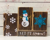 Let It Snow Wooden Block Set-Winter Décor-Christmas Décor-Rustic Block Set-Winter Wood Blocks-Rustic Wood Blocks-Reversible