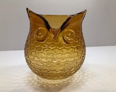 Large Amber Studio Glass Owl Bowl Vase Circa 1960s. Possibly Blenko.