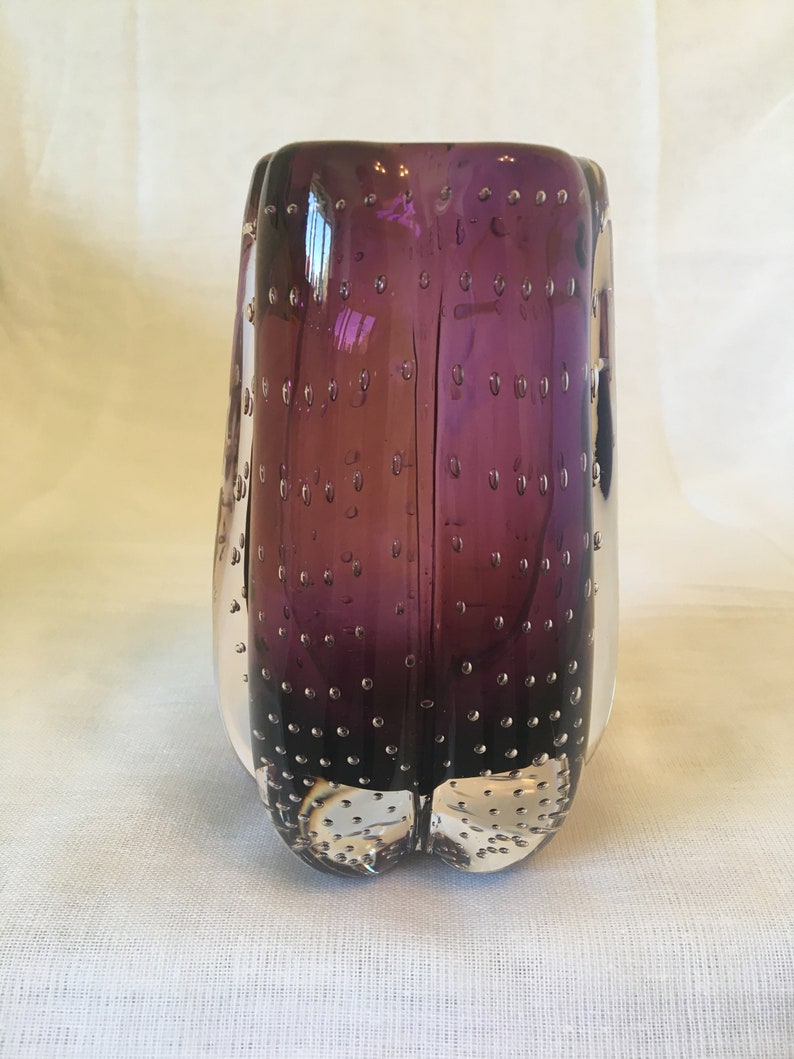 Whitefriars Bubble Controlled Lobed Vase In Aubergine Etsy