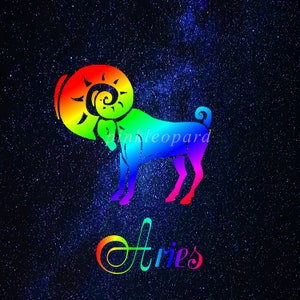 Arc-en-ciel Bélier conception de sublimation 4 design variante galaxie Bélier clipart astrologie graphique Signes du zodiaque imprimables Bélier anniversaire zodiaque PNG