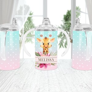 Cute Baby Giraffe Sublimazione Straight Sippy Cup 12 OZ DESIGN fiori tropicali giraffa aggiungi nome personalizza Kids Cup MODELLO Sublimazione