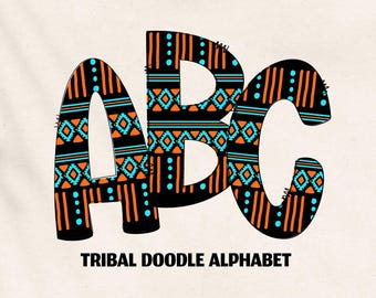 Tribal Aztec Doodle Alphabet   Ethnic Boho  Letters  Commercial Use | Digital Download