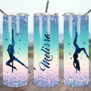 Galaxy Pole Dancers sublimazione Bicchiere Skinny da 20 once senza cuciture DESIGN glitter Galaxy Pole Dance MODELLI aggiungi nome testo personalizza