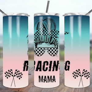 Racing Mama 20 Unzen Skinny Tumbler 2 VORLAGEN Racing Namen hinzufügen personalisieren Sublimation Design DIGITAL Download Racing Flaggen Rennen Thema PNG