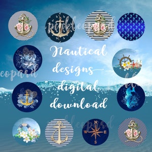 Ensemble de sous-verres de voiture dessins nautiques MODÈLES 12 modèles ancre florale hippocampe thème marin mer océan boussole numérique dauphin PNG
