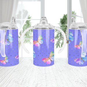 Farfalle Sublimazione Straight Sippy Cup 12 OZ DESIGN farfalle blu lilla Bambini Straight Sided Kids Cup TEMPLATE Sublimazione