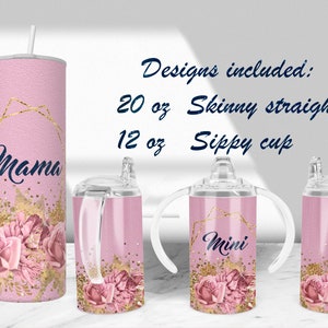 Vaso para beber recto a juego con rosas doradas para mamá y yo, vaso de 20 oz, sublimación, 2 DISEÑOS, descarga digital, PNG, rosa, floral, en blanco, agrega tu texto