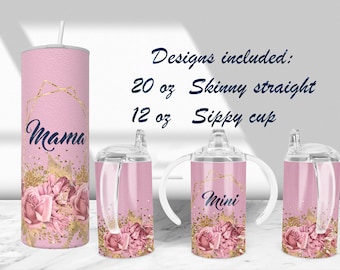 Rosen Gold Mommy and Me Becher Designs, rosa Floral (digitaler Download)