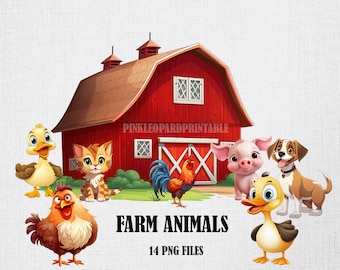 Farm Animals Clipart: Barn, Tractor, Duck (PNG Files)