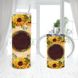 Tazza sippy dritta Mommy me in legno rustico girasoli abbinata, tumbler da 12 once 20 once, disegno a sublimazione 2 modelli aggiungi il nome pronti per essere personalizzati